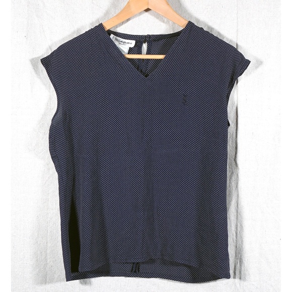 Vintage Yves Saint Laurent Women 2-4 Polka Dot Silk Shell - Picture 1 of 14